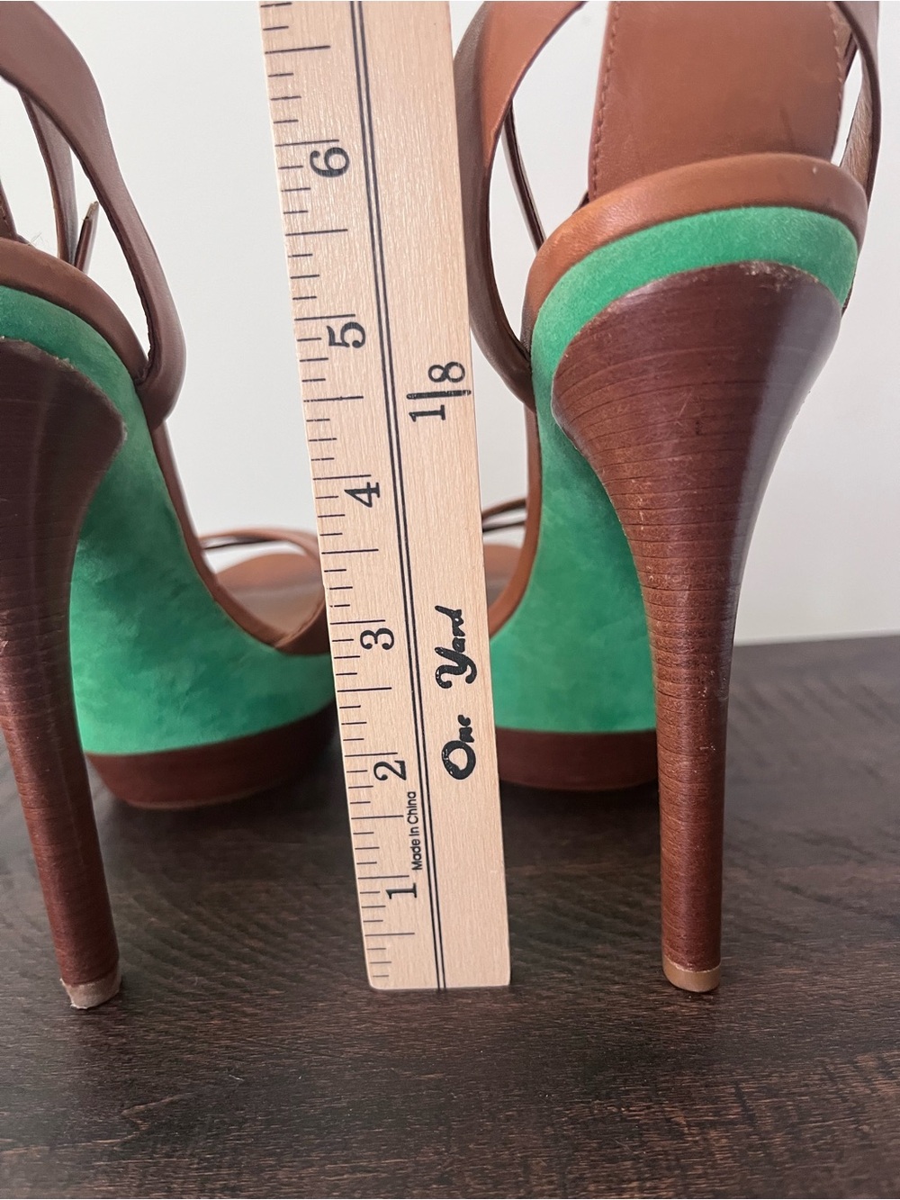 Ralph Lauren Purple Label Rosas Sample Platform Heels Green Suede Leather 9.5 - Picture 11 of 14